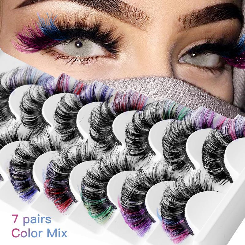 False Eyelashes Natural - 7 paires de faux cils colorés